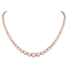 14k Rose Gold 7Carat Graduated Diamond Tennis Necklace Illusion Setting