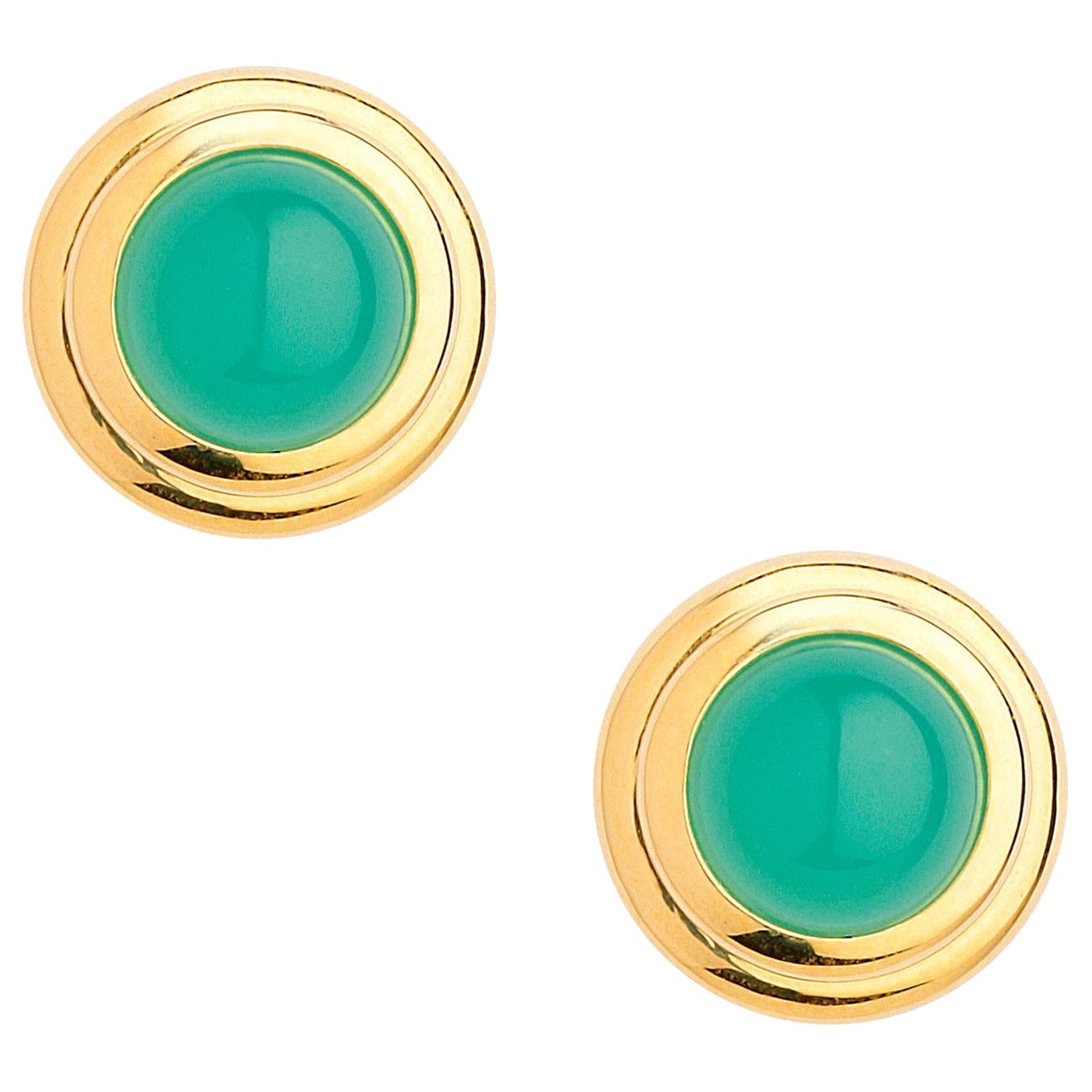 Syna Yellow Gold Round Chrysoprase Earrings For Sale