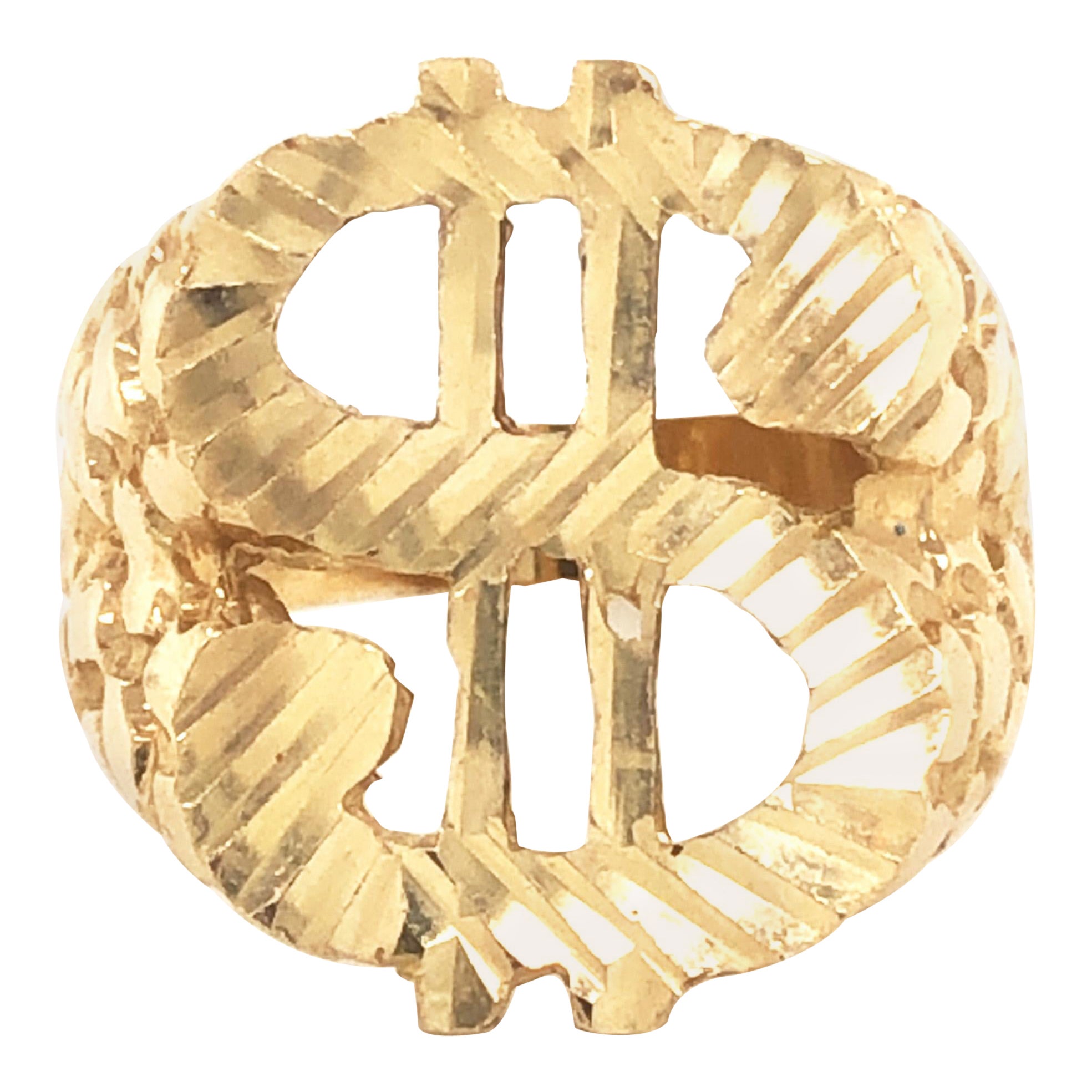 Mens Gold Dollar Sign Nugget Ring in 14k Yellow Gold For Sale