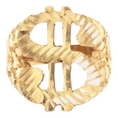 Retro Mens Gold Dollar Sign Nugget Ring in 14k Yellow Gold