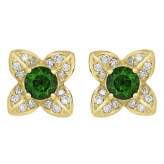 Gemistry 0.75 Ct. T.W. Chrome Diopside & Diamond Stud Earring in 14K Yellow Gold