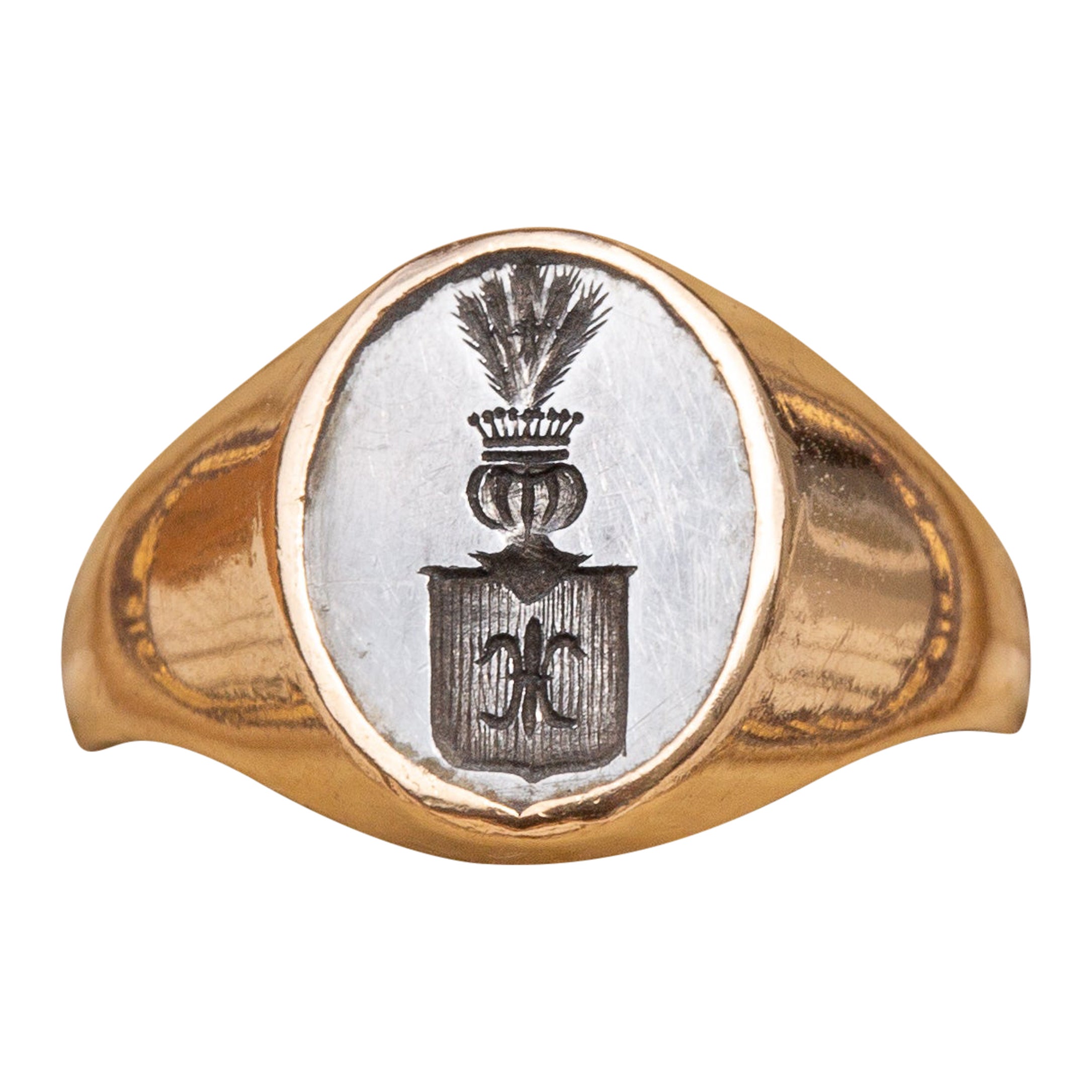 Antique 18th Century French Gold Napoleonic Coat of Arms Intaglio Signet Ring