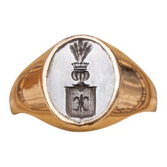 Antique 18th Century French Gold Napoleonic Coat of Arms Intaglio Signet Ring