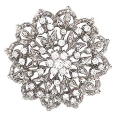 Antique Diamond Floral Burst 18 Karat White Gold Brooch Pin