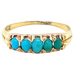 Five Stone Natural Turquoise Ring in 18 Karat Gold