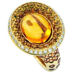 Citrine, Yellow Sapphire and Diamond Gold Ring 11