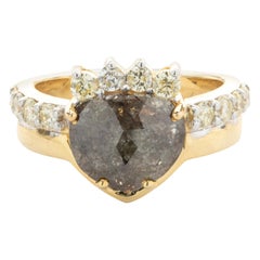 10 Karat Yellow Gold Heart Shaped Galaxy Diamond Ring with Diamond Crown