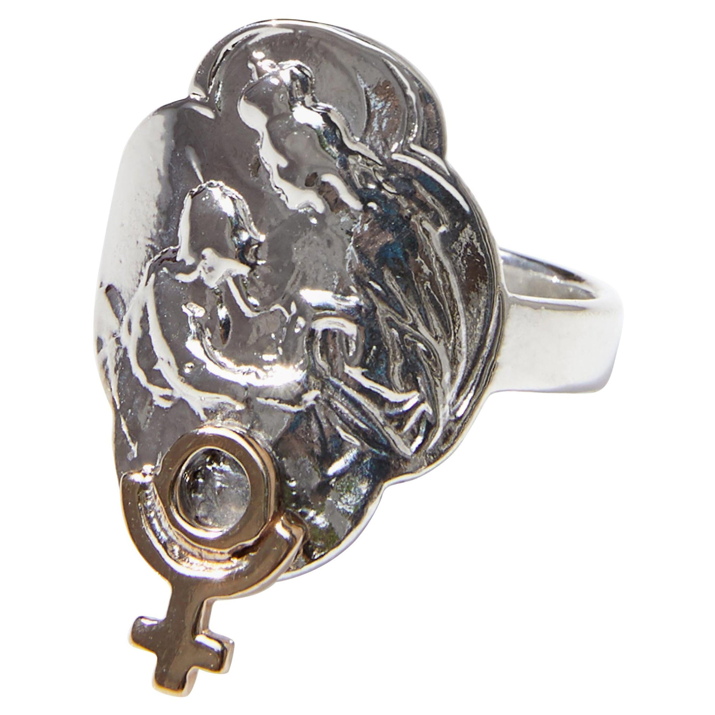 Bague Pluto Astrology Virgin Mary J Dauphin en argent et or