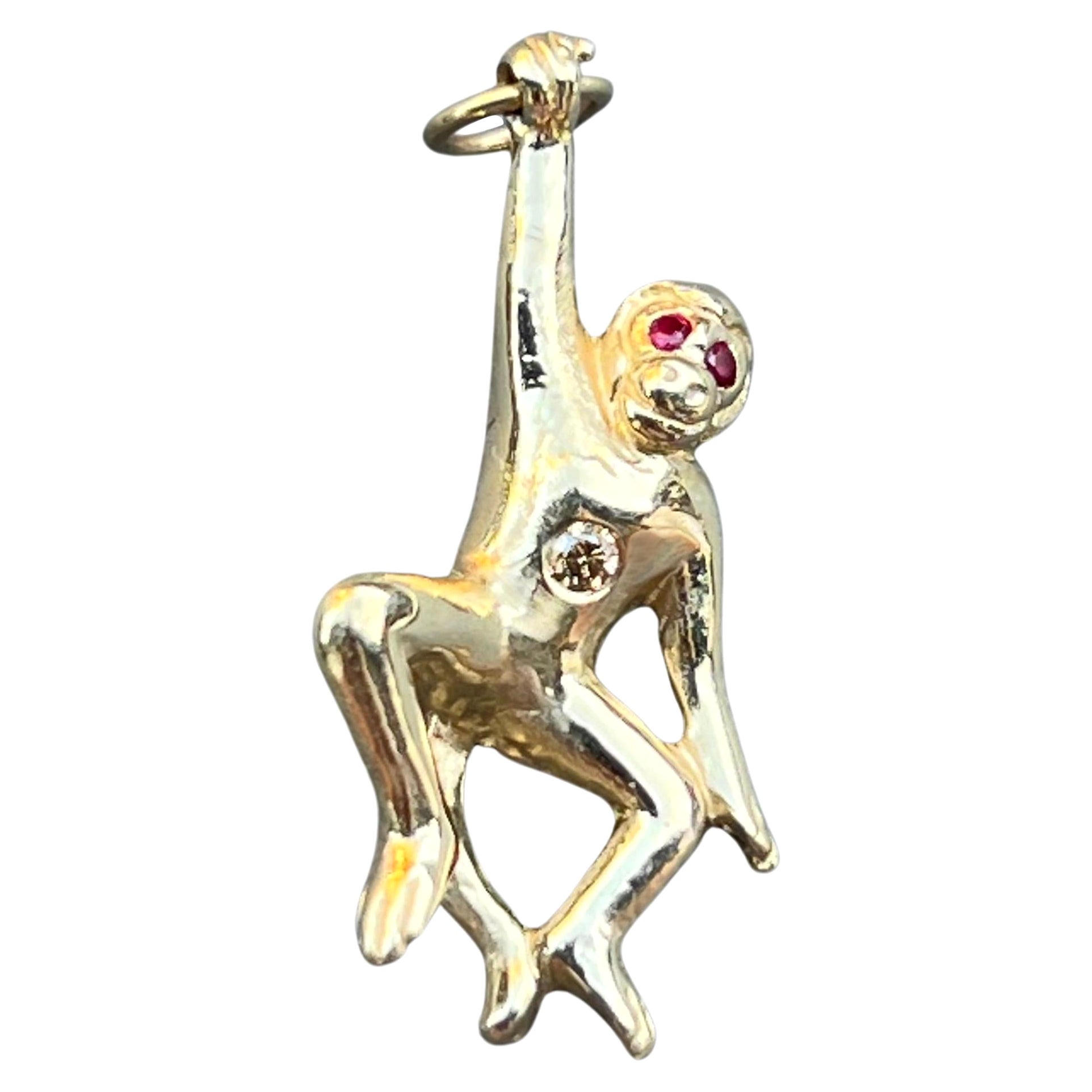 Diamant-Rubin-Affen-Anhänger aus massivem Gold mit Tierschmuck J Dauphin im Angebot