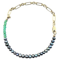 Bracelet chaîne J Dauphin en perles noires et chrysoprase