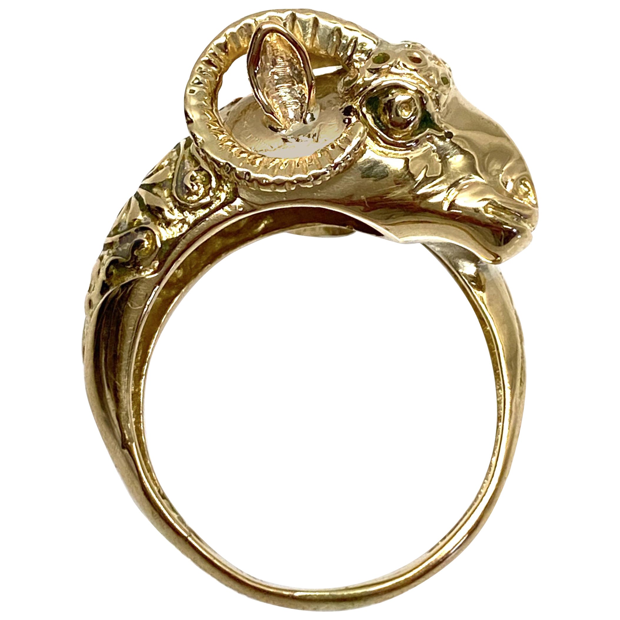 Ram or Aries Figural Bypass Ring in 18 Karat Yellow Gold