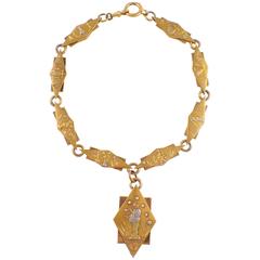 Victorian Three Color Gold Japanese Motif Necklace