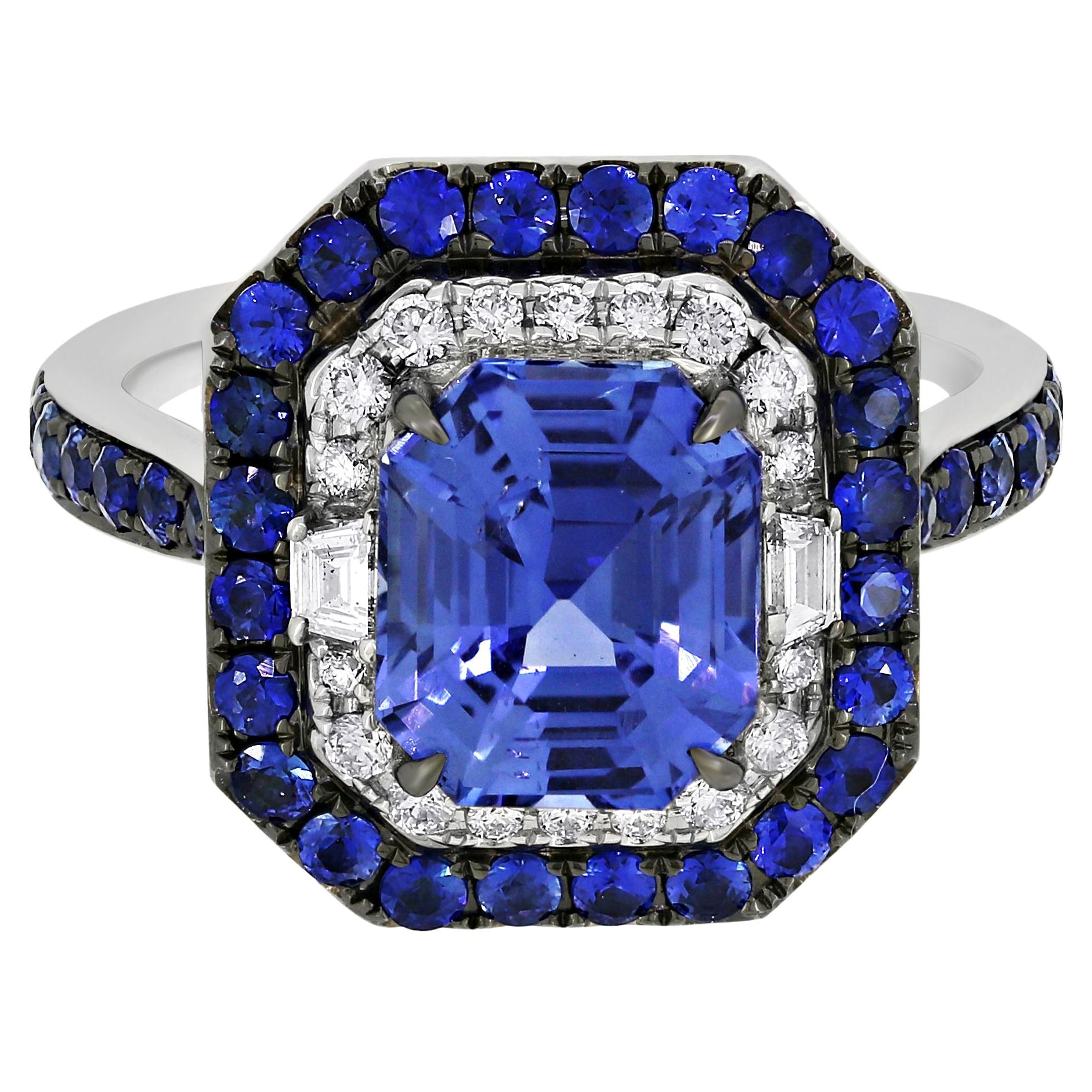 Nigaam 4.49 Cttw. Diamond and Blue Sapphire Swirl Ring in 18K White ...