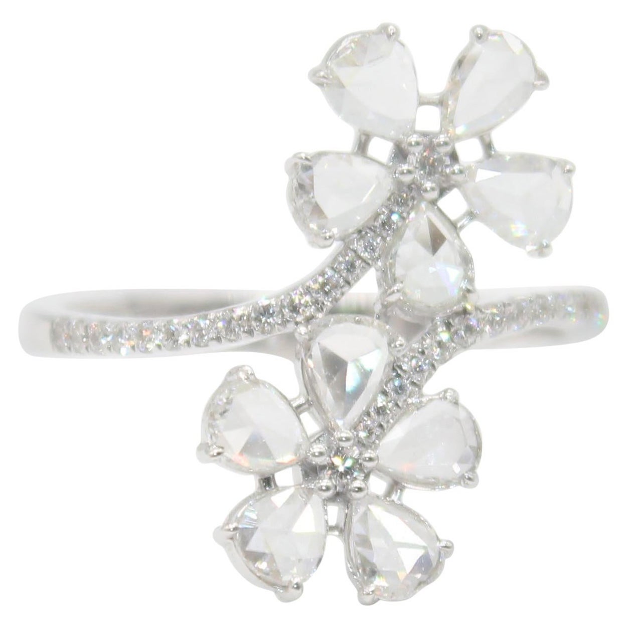 PANIM 1 Carat Diamond Rosecut Floral 18K White Gold Ring For Sale