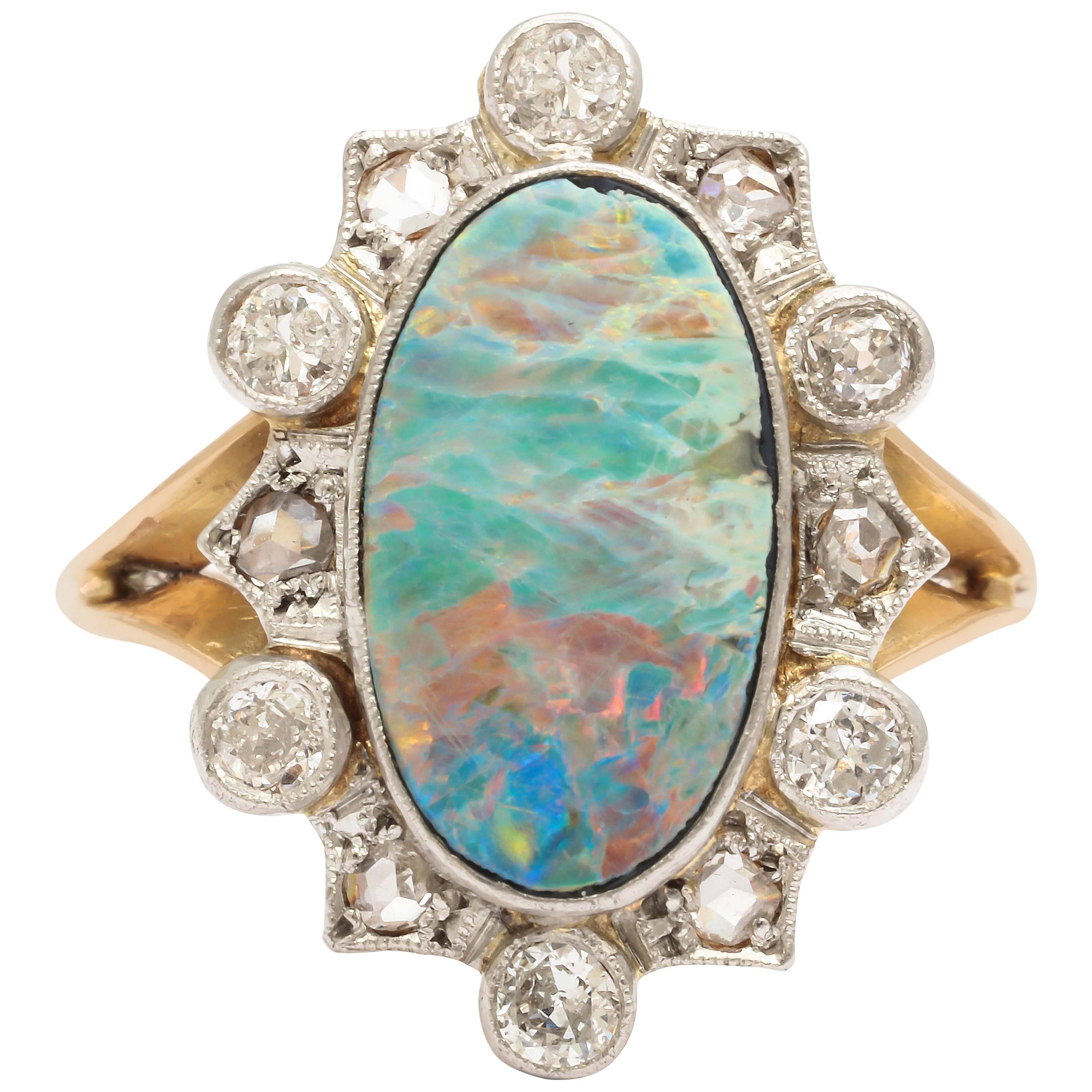 Opal Diamond Gold Platinum Ring
