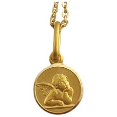 Vintage 18K Yellow Gold Chain with Angel Pendant