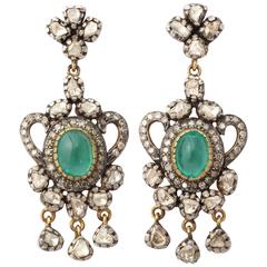 Indian Emerald Silver on Gold Earrings 