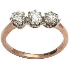 3 Stone Old Mine Cut Diamond Gold Ring