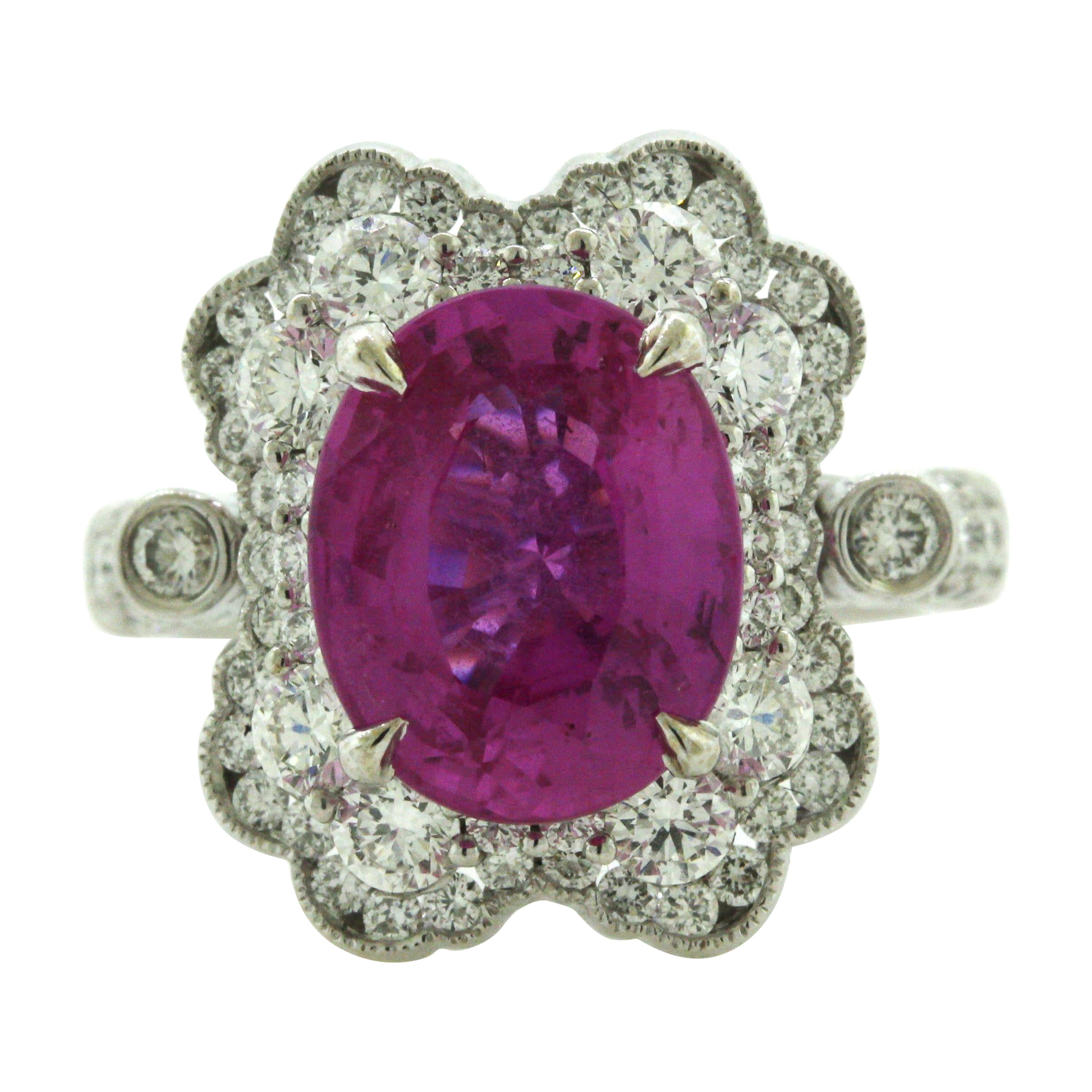 5.18 Carat Pink Sapphire Diamond Platinum Ring, AGL Certified For Sale