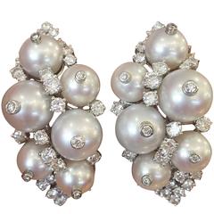 Pearl Diamond Gold Cluster Earrings 5