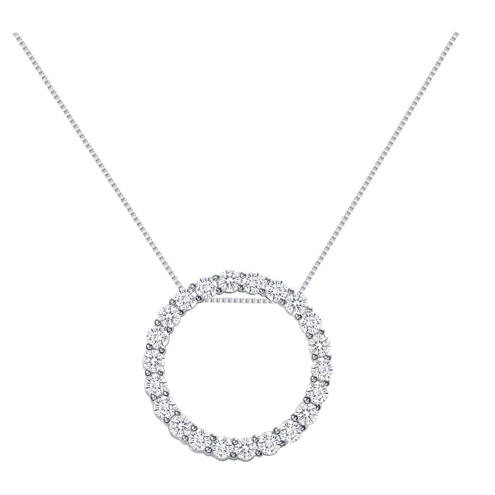 1 Karat 14k Weißgold Diamant-Halskette mit Kreis-Anhänger