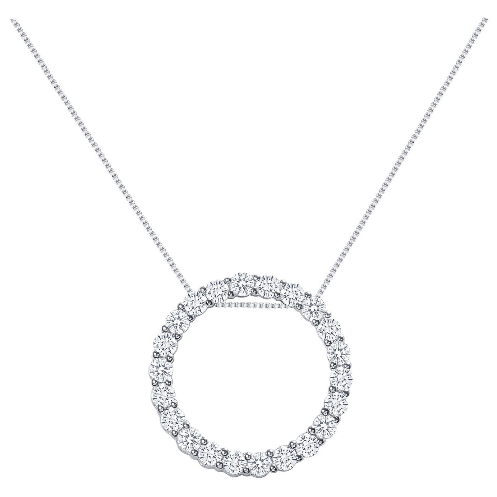 1 Carat 14k White Gold Diamond Circle Pendant Necklace For Sale