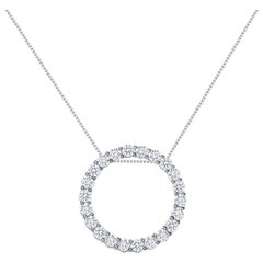 Used 2 Carats 14k White Gold Natural Round Diamonds Circle Pendant Necklace