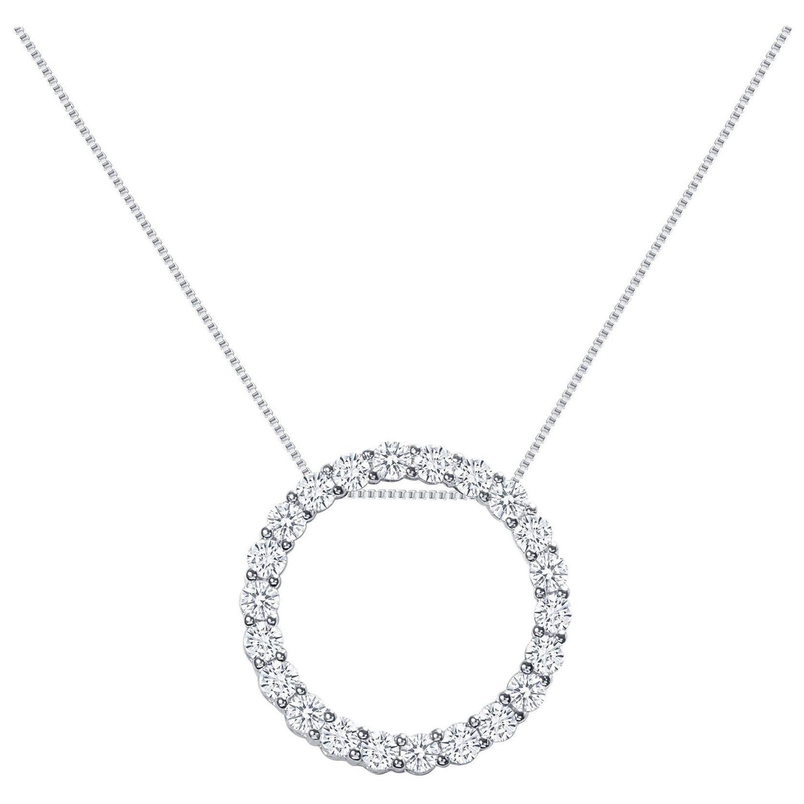 2 Carats 14k White Gold Natural Round Diamonds Circle Pendant Necklace For Sale