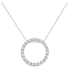 Used 2 Carats 14k White Gold Natural Round Diamonds Circle Pendant Necklace