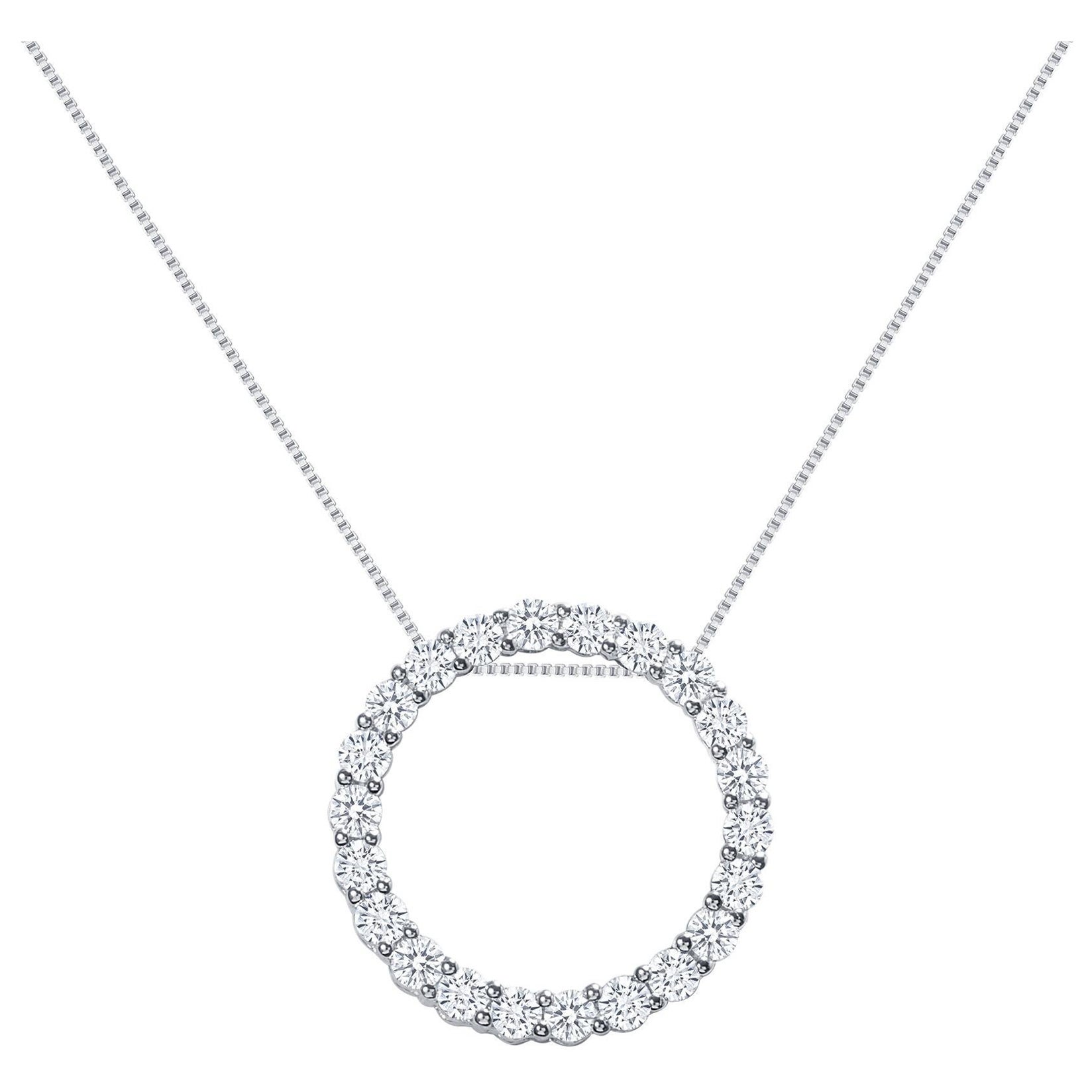 3 Carats 14k White Gold Natural Round Diamonds Circle Pendant Necklace For Sale
