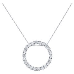 Used 3 Carats 14k White Gold Natural Round Diamonds Circle Pendant Necklace