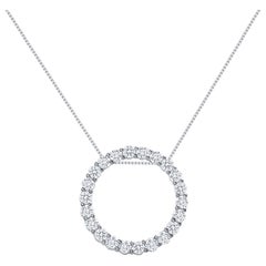 3 Carats 14k White Gold Natural Round Diamonds Circle Pendant Necklace