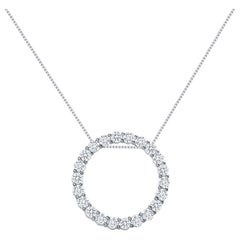 Used 3 Carats 14k White Gold Natural Round Diamonds Circle Pendant Necklace