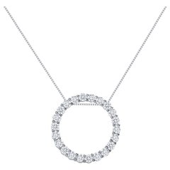 3 Carats 14k White Gold Natural Round Diamonds Circle Pendant Necklace