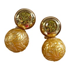 Michael Kneebone Carved Golden South Seas Pearl Yellow Sapphire Drop Earrings