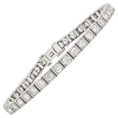 Art Deco 4.40 Carat Old Mine Cut Diamonds Tennis Bracelet