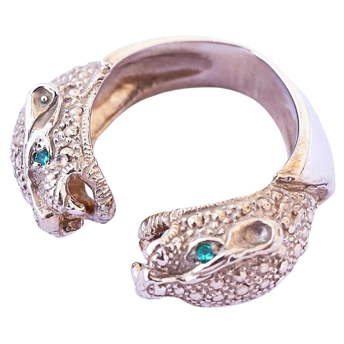 Emerald Jaguar Panther Ring Bronze Cocktail Ring Animal Jewelry j Dauphin For Sale