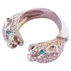 Emerald Jaguar Panther Ring Bronze Cocktail Ring Animal Jewelry j Dauphin