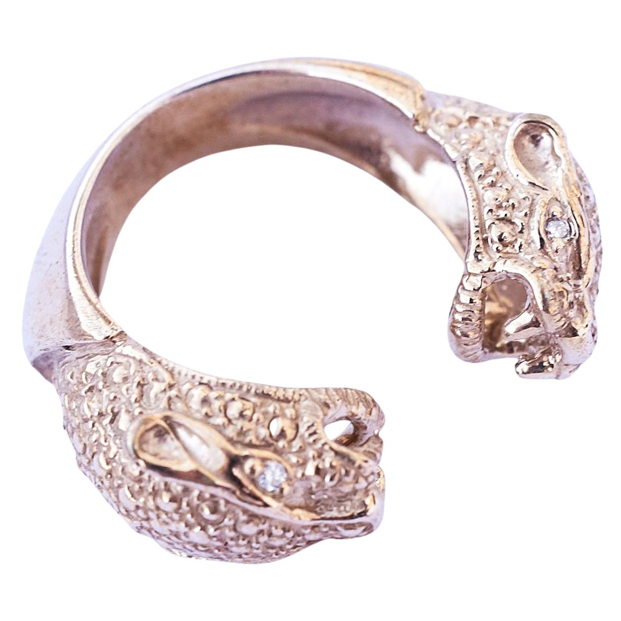 White Diamond Jaguar Panther Ring Bronze Animal Jewelry J Dauphin For Sale