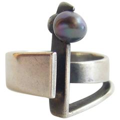 Jack Nutting Bague en argent sterling avec perle baroque grise