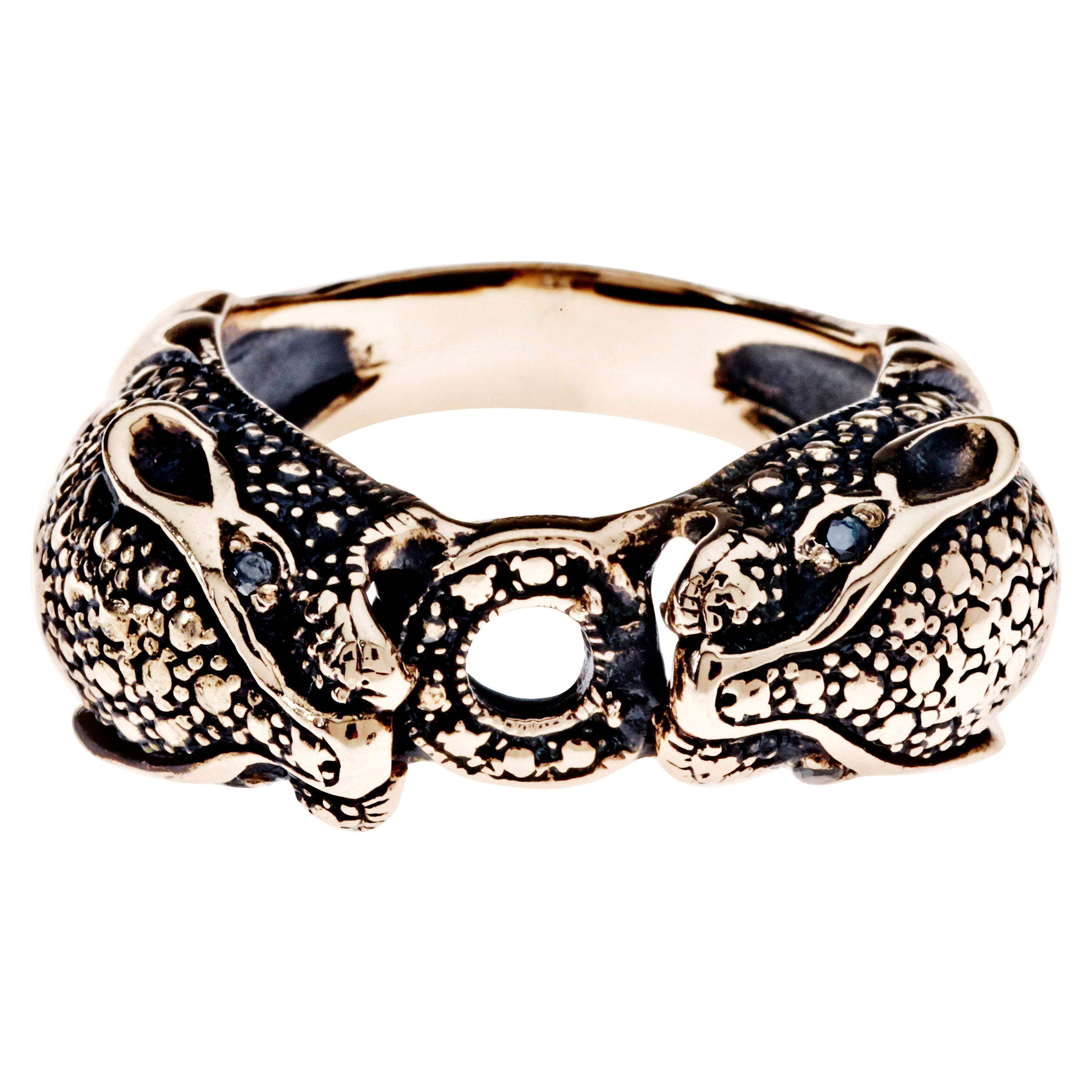 Black Diamond Jaguar Ring Bronze Antique Polish Animal Jewelry J Dauphin For Sale