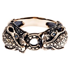 Schwarzer Diamant Jaguar Ring Bronze Antiker polierter Tierschmuck J Dauphin