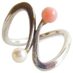 Jack Nutting Coral Pearl Sterling Silver Modernist Ring