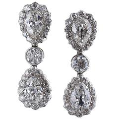 Antique 12.75 Carats Double Pear Shape Diamonds Gold Drop Earrings 4