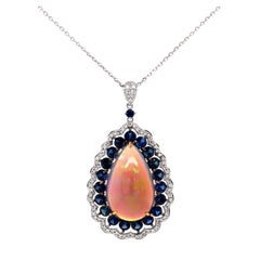 Fei Liu Opal Sapphire Diamond 18ct Gold Teardrop Pendant Necklace