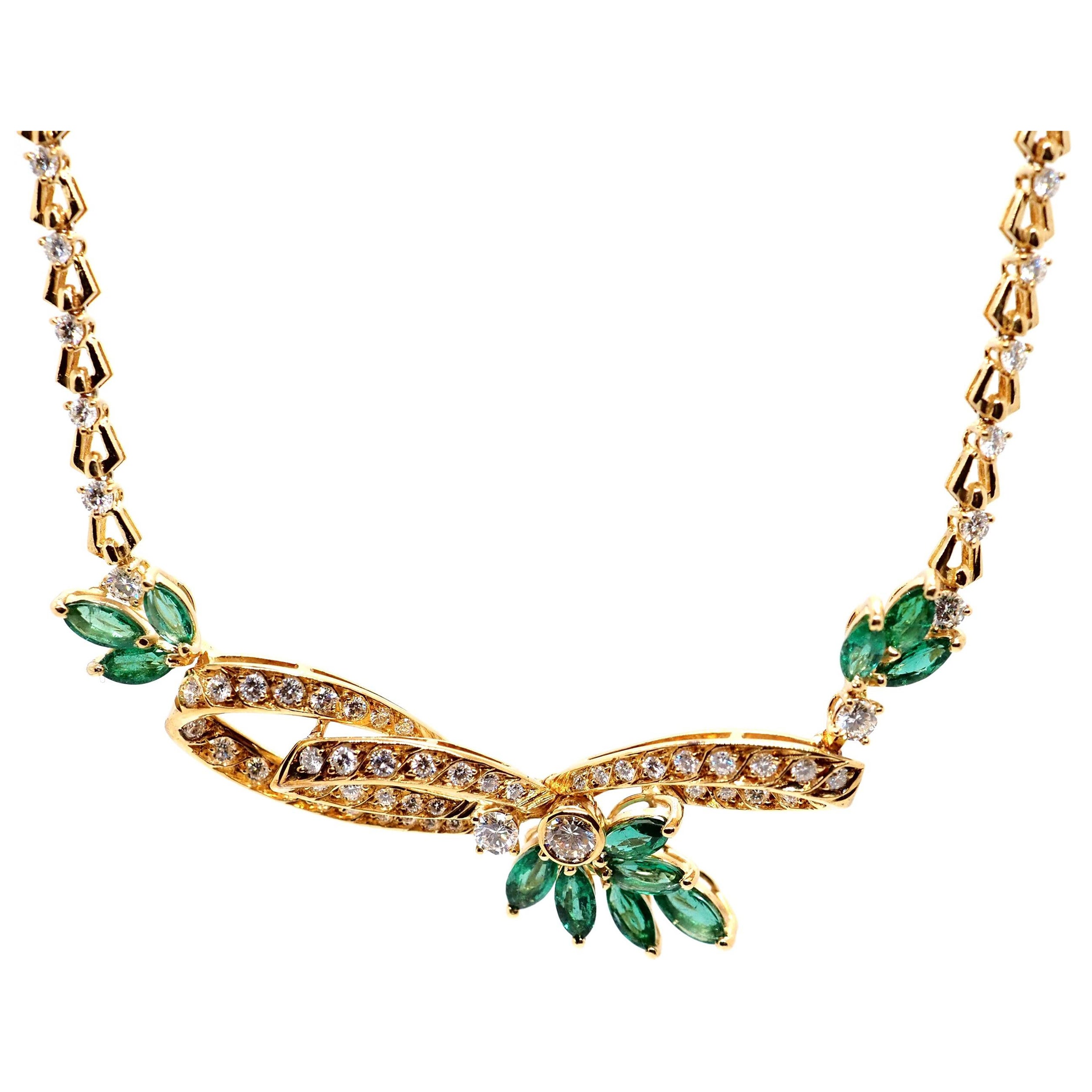 Emerald & Diamond Necklace 18 Karat Yellow Gold