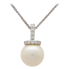 Vintage Pearl and Diamond Pendant Necklace in 18k White Gold