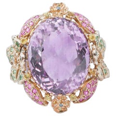 Vintage Amethyst, Rubies, Tsavorite, Yellow Sapphires, Diamonds, 14Kt Rose Gold Ring