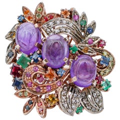 Amethysts, Rubies, Multicolor Sapphires, Diamonds, Rose Gold and Silver Ring