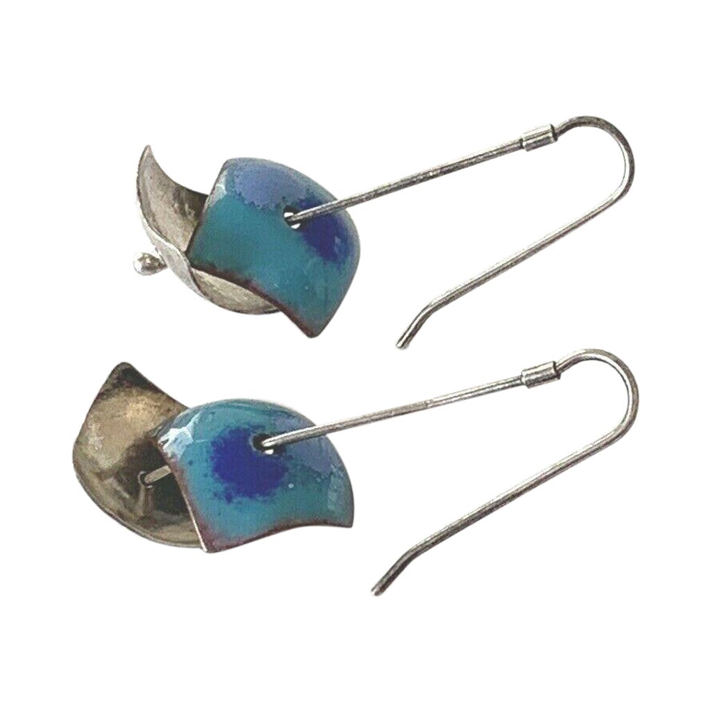 Artisan Handmade Sterling Silver & Enamelled Copper Earrings For Sale